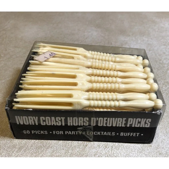 Vintage Set 60 Ivory Coast Hors D'Oeuvres Cocktail Picks Viking Importrade - Picture 2 of 5